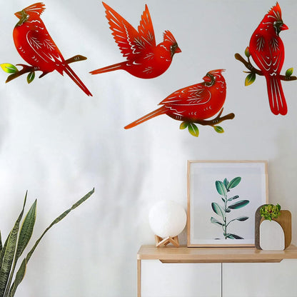 4 Pack Metal Cardinal Wall Art Decor Metal Birds 3D Outdoor Sculpture, Ornaments Hand-Made Nimble
