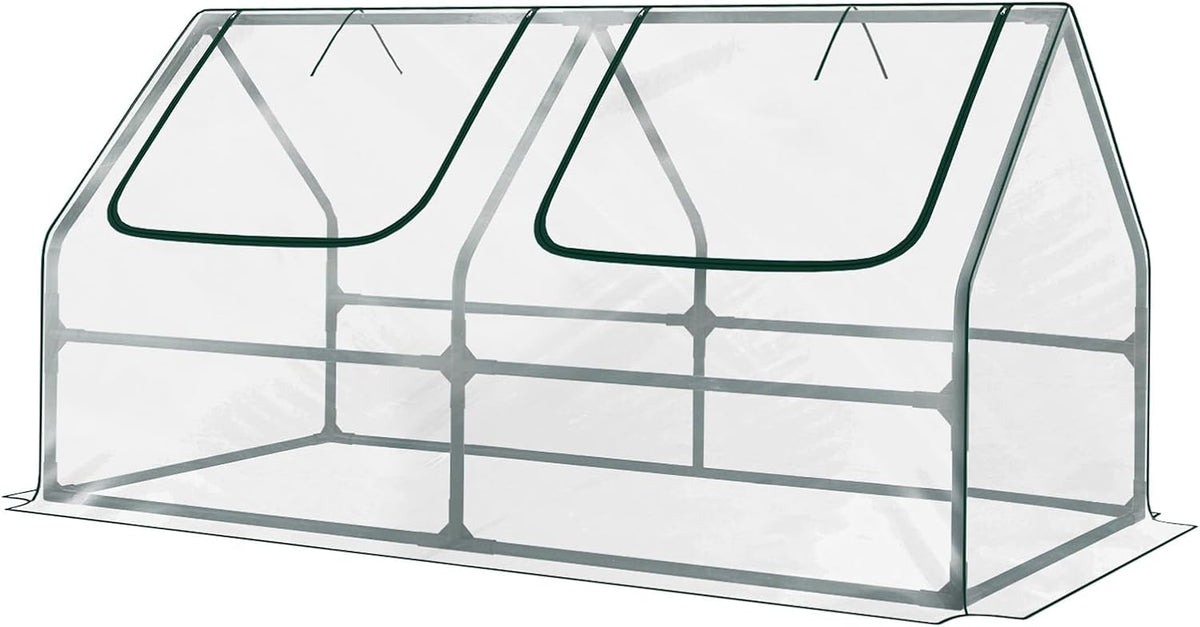 Aoodor 4 x 2 x 2 ft Mini Greenhouse with 2 Zipper Doors, Water Resistant, UV Protected for Flowers