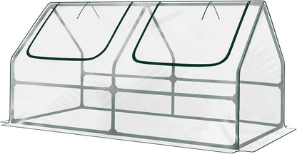 Aoodor 4 x 2 x 2 ft Mini Greenhouse with 2 Zipper Doors, Water Resistant, UV Protected for Flowers