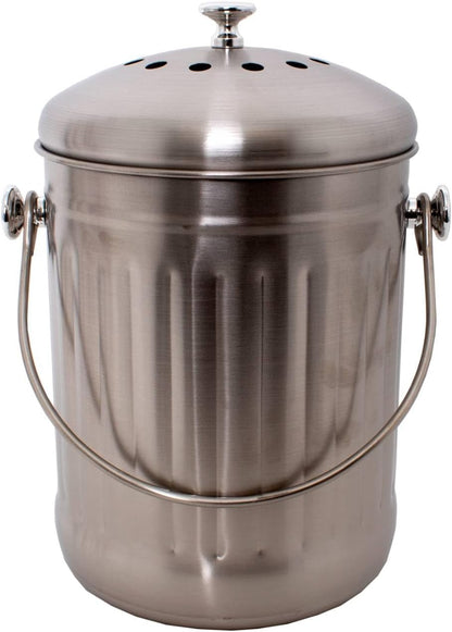 Lehman's Countertop Compost Bin, Odorless Kitchen Composting Pail with Carbon Filters, Stainless
