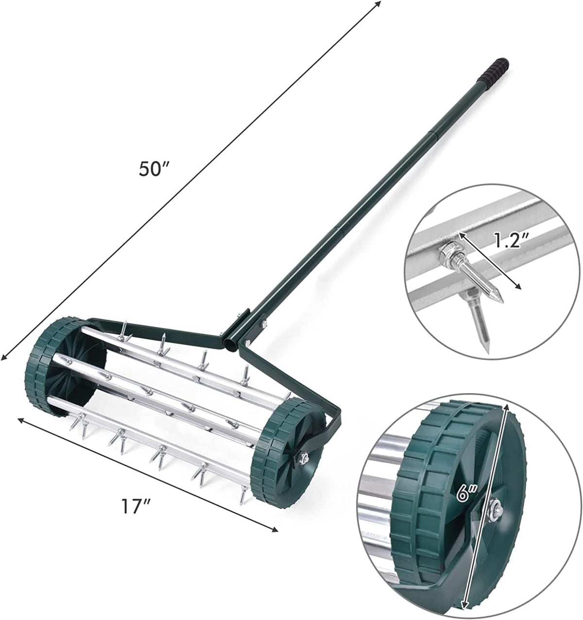 S AFSTAR 17-Inch Rolling Lawn Aerator, Spike Lawn Aerator Roller with 50-Inch Anti-Slip Handle &