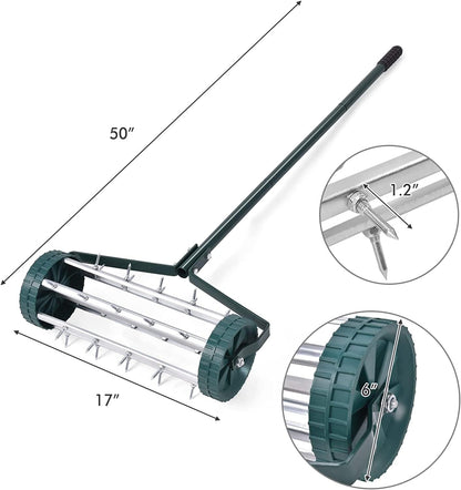 S AFSTAR 17-Inch Rolling Lawn Aerator, Spike Lawn Aerator Roller with 50-Inch Anti-Slip Handle &