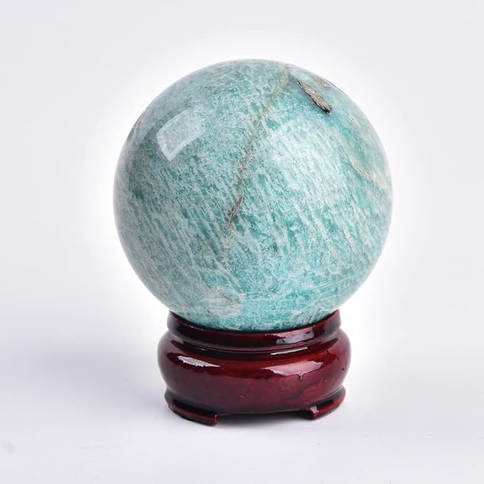 JIC Gem Natural Amazonite Crystal Ball with Wood Stand Gemstone Sphere,Polished Healing Energy