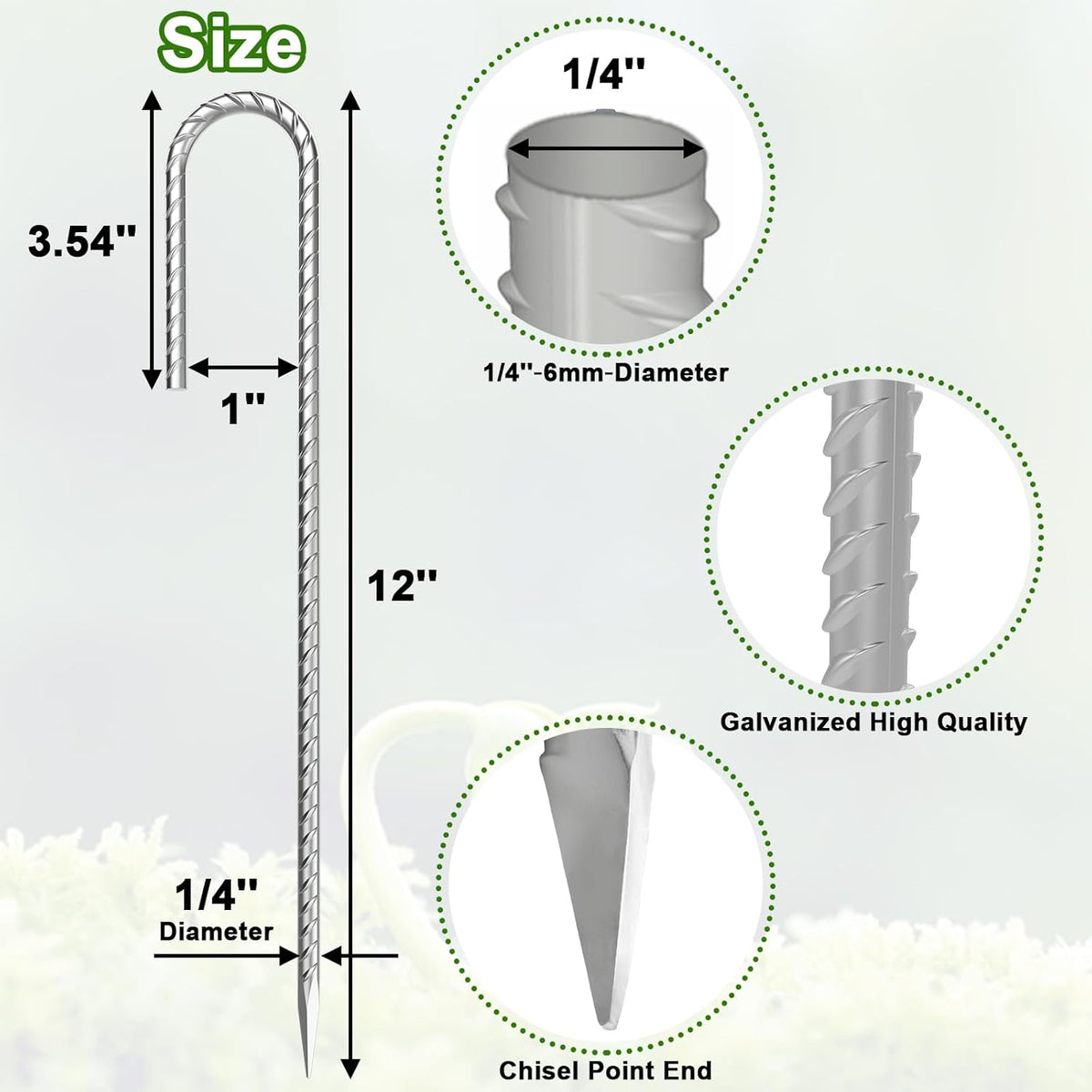 VVOKGO Rebar-Stakes-12-Inch J Hook Galvanized Tent Stakes Heavy Duty, 50-Pack Ground Chain Link