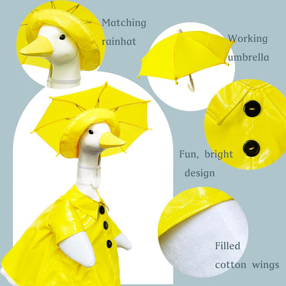 Waterproof Goose Raincoat Outfit with Umbrella for 23 inch Porch Statues, Autumn Garden Decor &