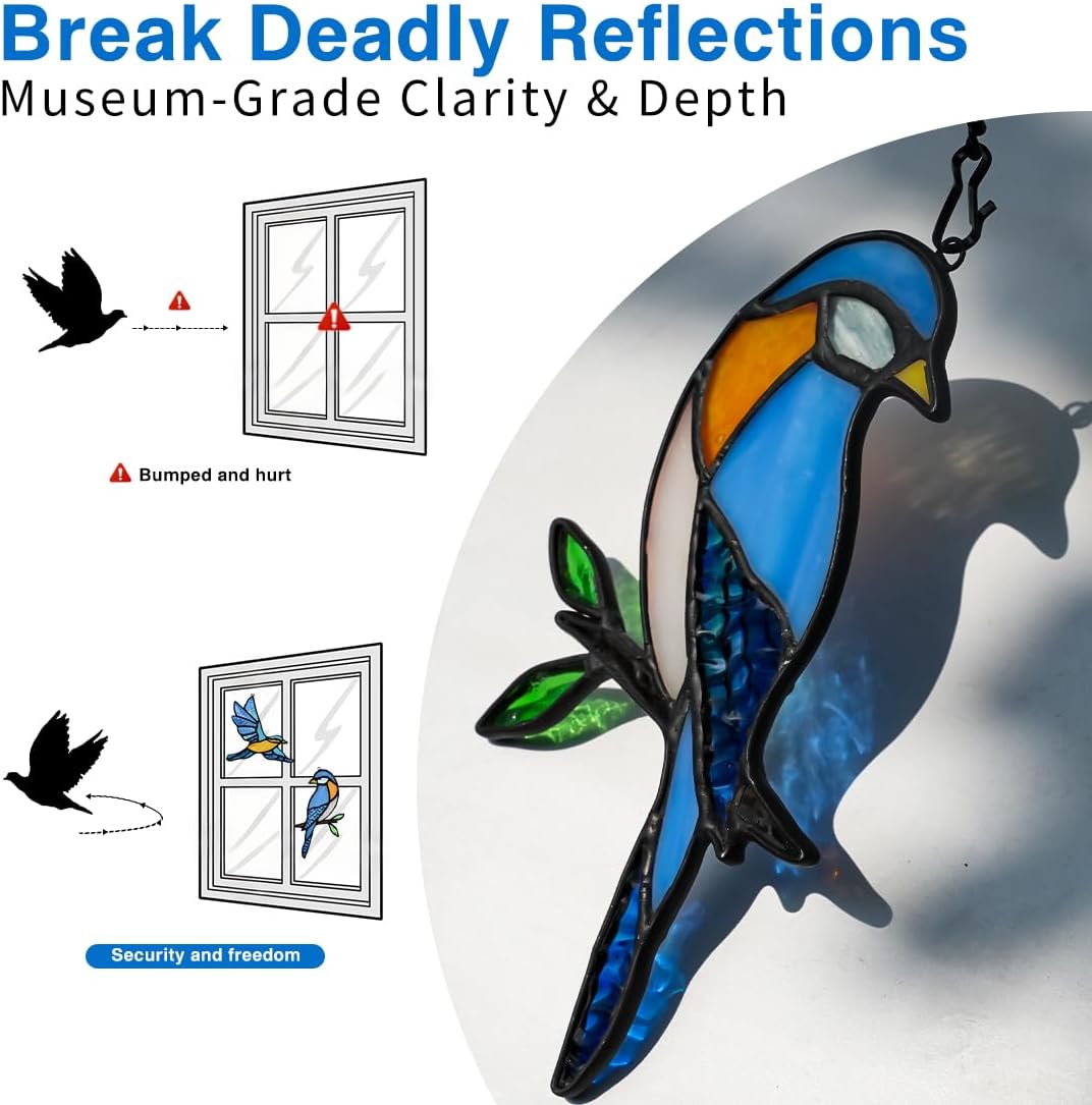 BOXCASA Blue Birds Decor Stained Glass Suncathers for Window,Stained Glass Bird Window
