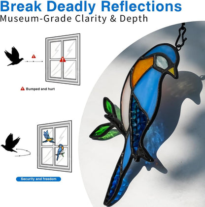 BOXCASA Blue Birds Decor Stained Glass Suncathers for Window,Stained Glass Bird Window