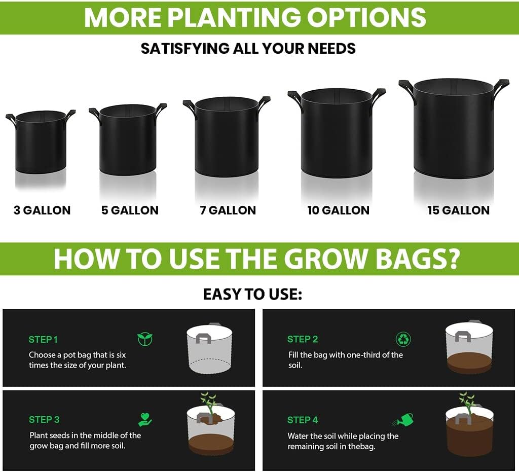 Gardenera Thickened Nonwoven Fabric Grow Bags - 10-Pack 2 Gallon Planters with Handles, Perfect for