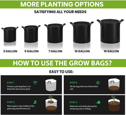 Gardenera Thickened Nonwoven Fabric Grow Bags - 10-Pack 2 Gallon Planters with Handles, Perfect for