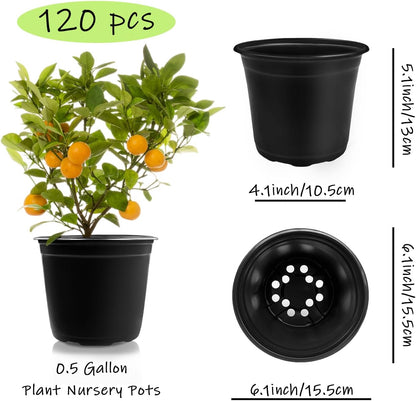 Anyumocz 120Pcs 0.5 Gallon Plant Nursery Pots,Plastic Pots with Drainage Holes,Garden Flower