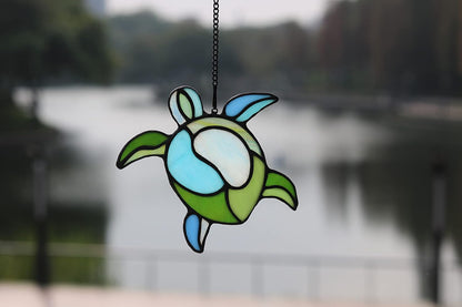 Sea Turtle Stained Glass Window Hangings Suncatcher Ornament,Sea Turtle Decor for Bathroom