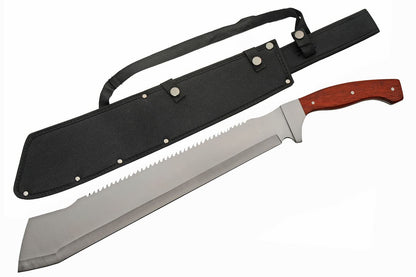 SZCO Supplies 25” Brown Wood Handle Heavy Duty Saw Back Forest Cleaver Machete With Sheath