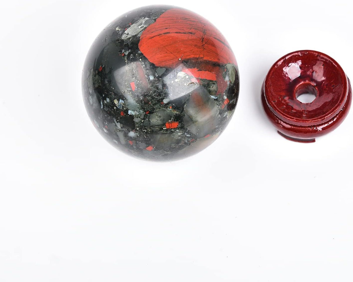 JIC Gem Large Healing Crystal Ball with Decoation Stand African Bloodstone Gemstone Sphere Ball for