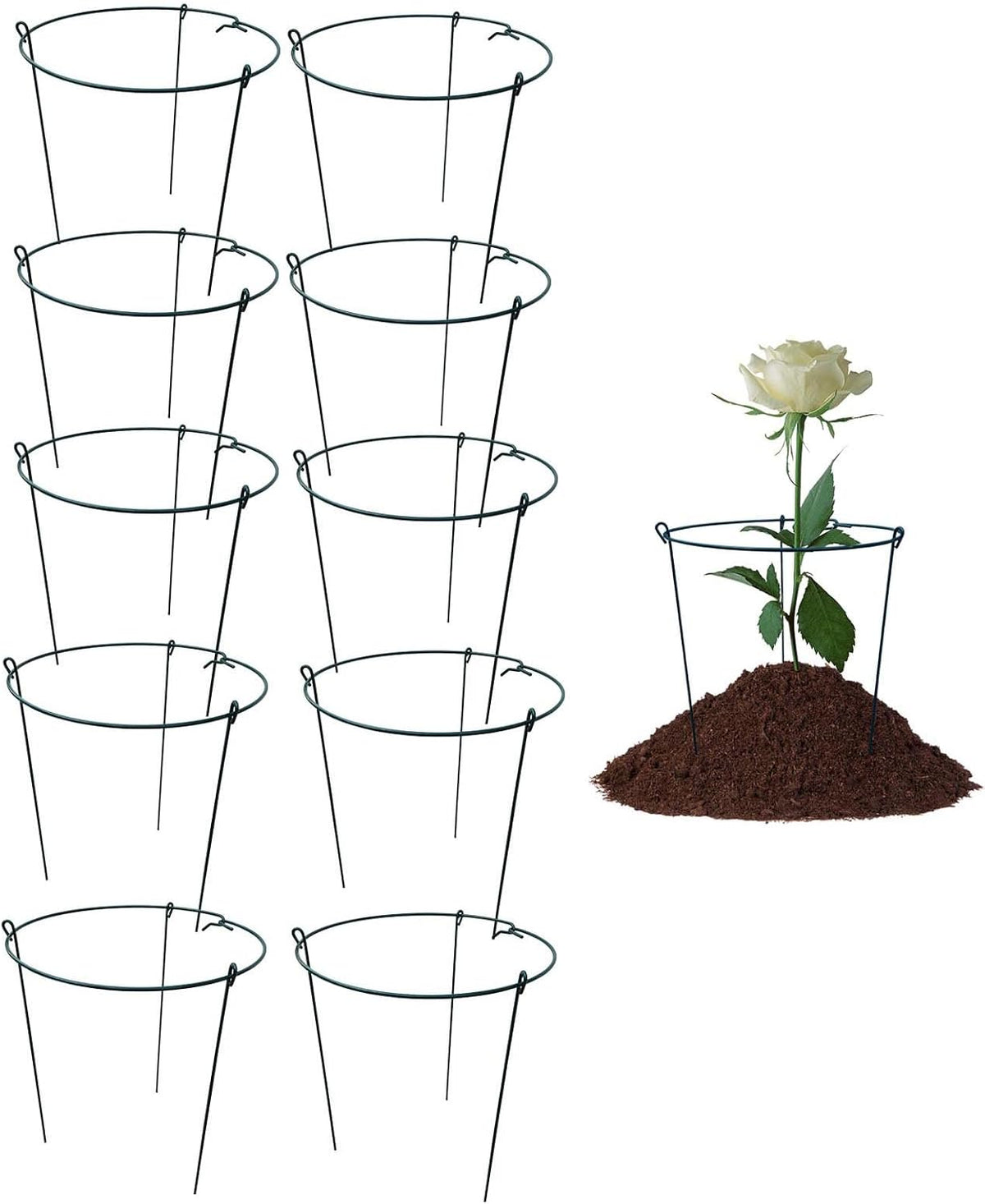 10" Wide x 16" High Peony Cage Rings Garden Plant Support Brace, Pack of 10 Round Metal Plant
