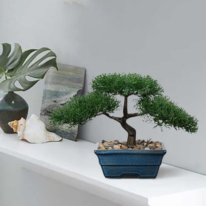 Artificial Bonsai Tree Juniper Faux Plants Indoor Fake Plants Decor with Blue Ceramic Pots for Home