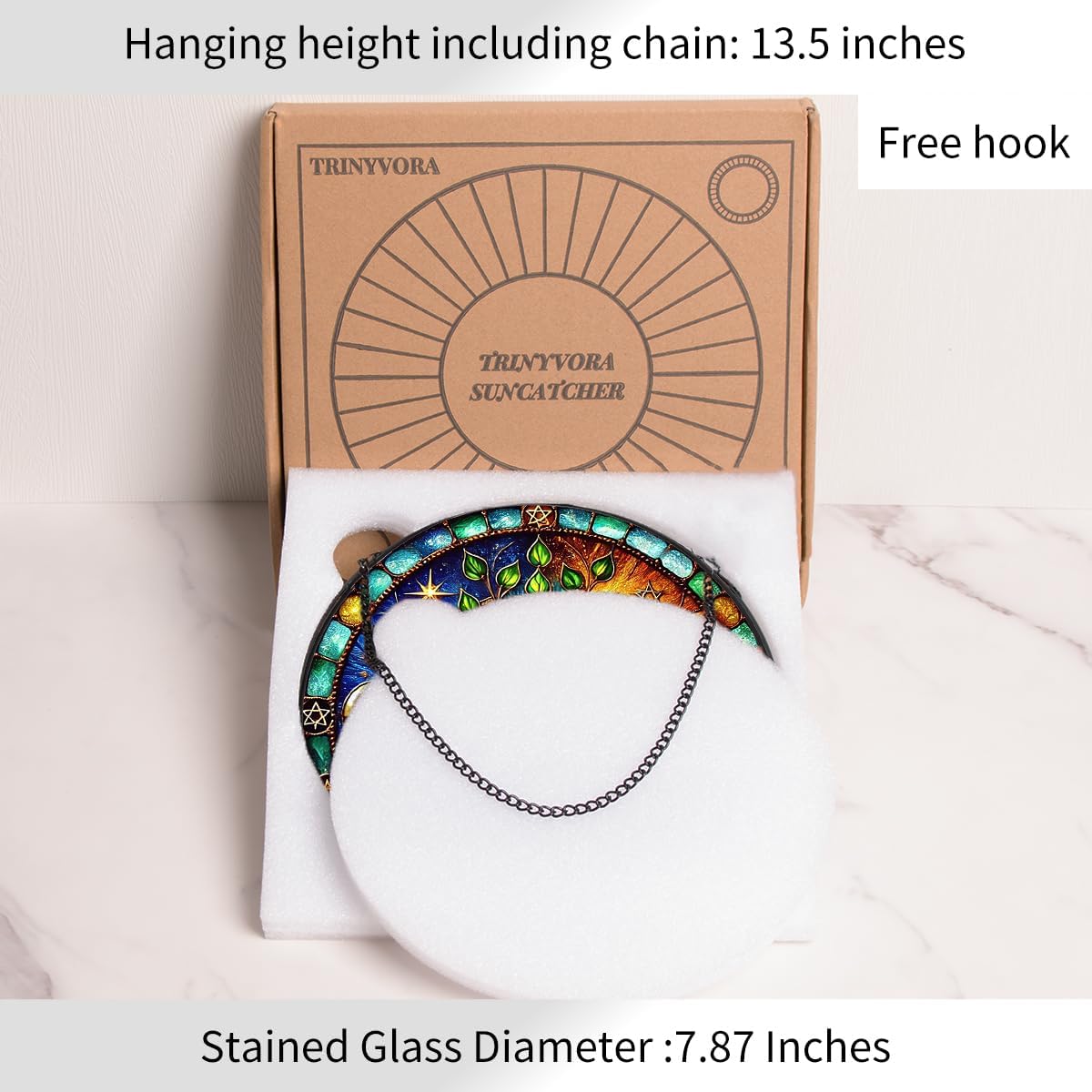 Tree of Life Stained Glass Window Hanging,7.87 Inch Sun Catcher Indoor Window Decorations