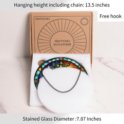 Tree of Life Stained Glass Window Hanging,7.87 Inch Sun Catcher Indoor Window Decorations