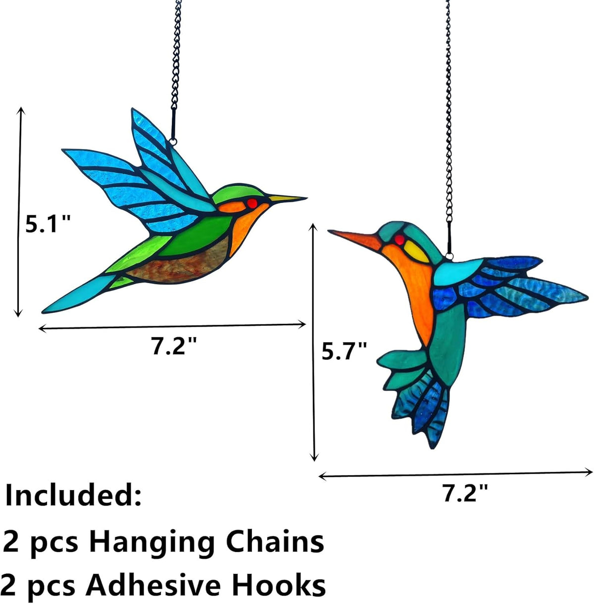 2 Packs Stained Glass Hummingbird Suncatcher Window Hanging Ornament, Stained Glass Birds