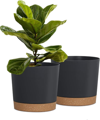 kubvici Plant Pots for Indoor Plants, 2 Pack 8 Inch Plastic Flower Pot Planters with Drainage
