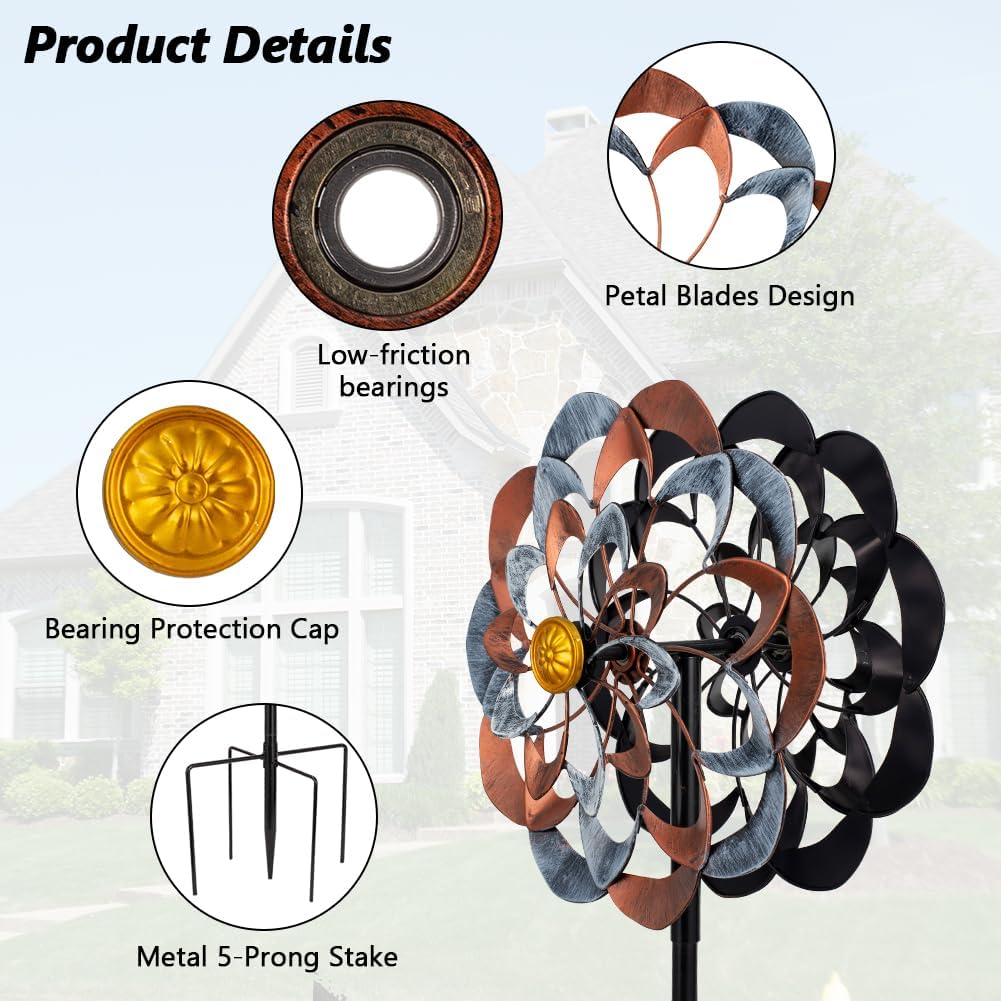 VEWOGARDEN 360° Outdoor Metal Wind Spinners Kinetic Wind Sculptures & Spinners for Yard Garden Lawn
