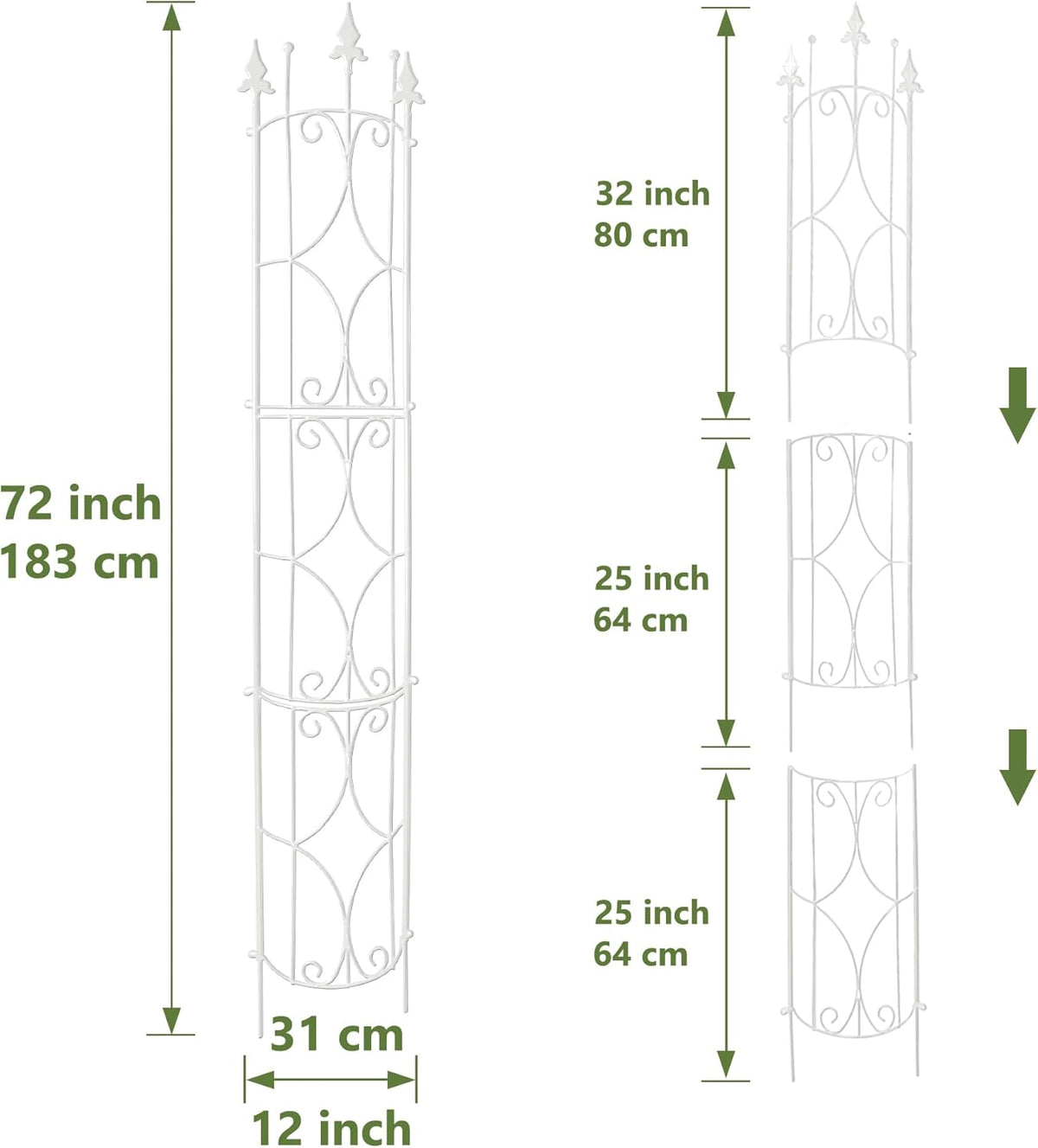 Garden Trellis 2 Pack 72'' H x 12'' W Metal Plant Trellis Indoor/Outdoor Metal Garden Trellis Plant