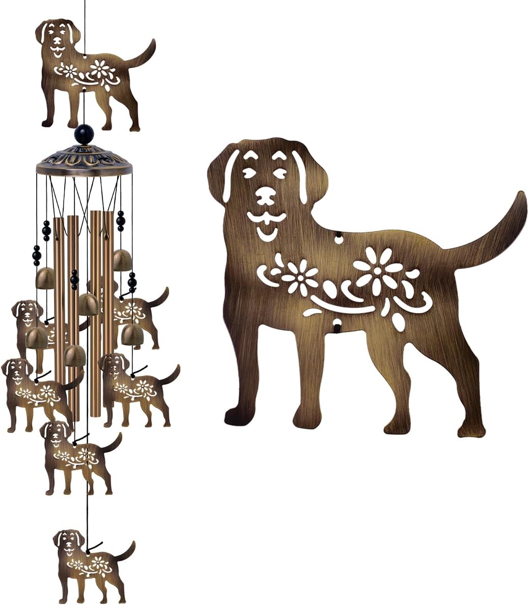 Outdoor Dogs Wind Chimes - Bronze Memorial Wind Bells, Mobile Sympathy Wind Catcher, Romantic Puppy