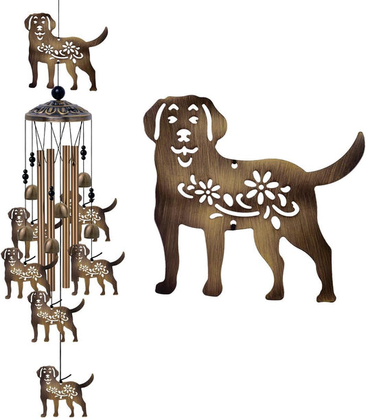 Outdoor Dogs Wind Chimes - Bronze Memorial Wind Bells, Mobile Sympathy Wind Catcher, Romantic Puppy