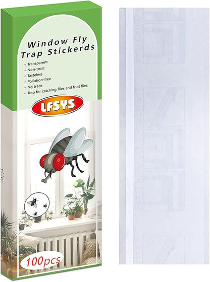 100 Pack Window Fly Trap, Fruit Fly Traps for Indoors, Fly Paper Sticky Strips, Fly Traps for