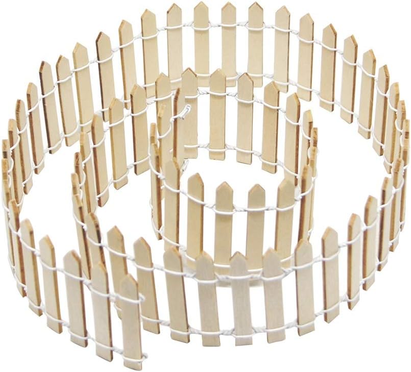 Prsildan 40 Inches Miniature Fairy Garden Fence, DIY Wood Picket Fence Mini Ornament for Dollhouse