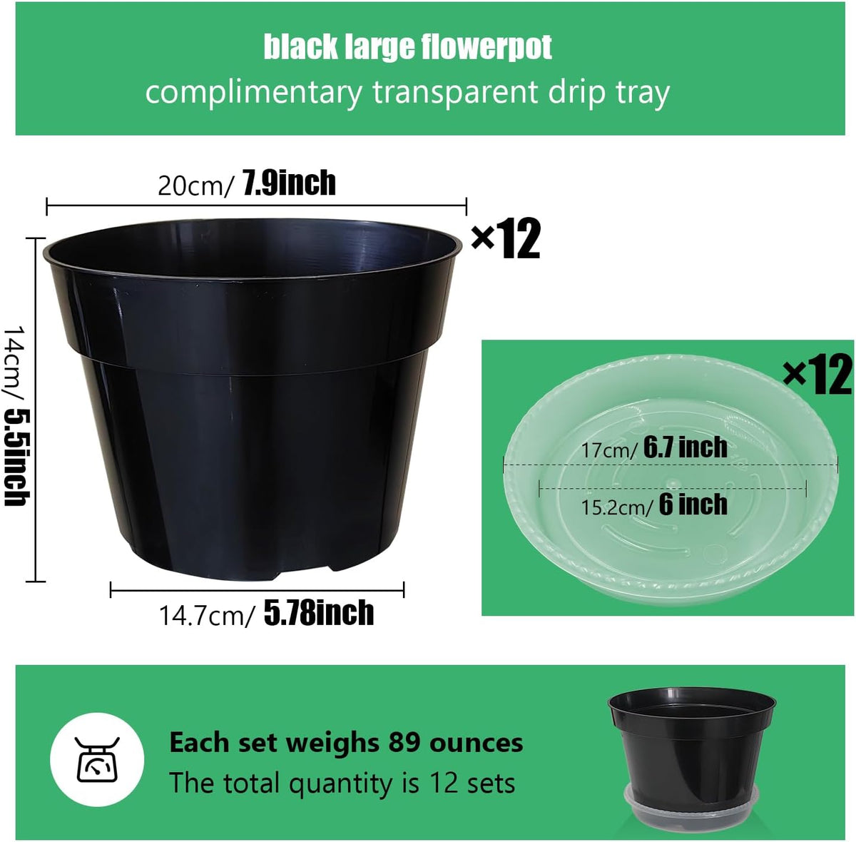 12 Pack Plant Pots, 8 Inch Plant Planter with Clear Saucer, Plastic Pots for Plants Indoor and Out
