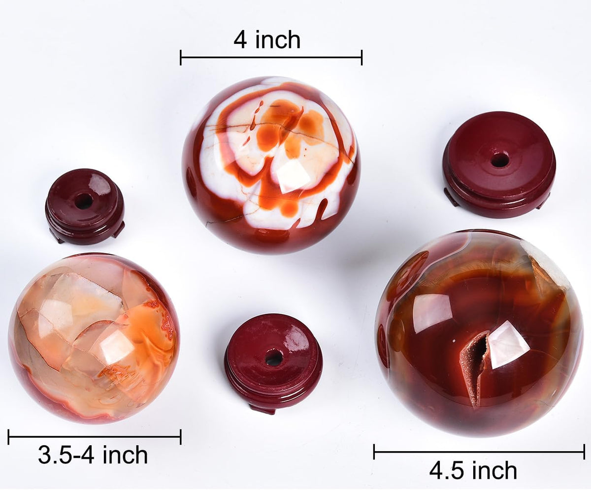 JIC Gem Large Red Agate Crystal Ball 4 inch(100mm) Round Healing Crystals Decorative Sphere with