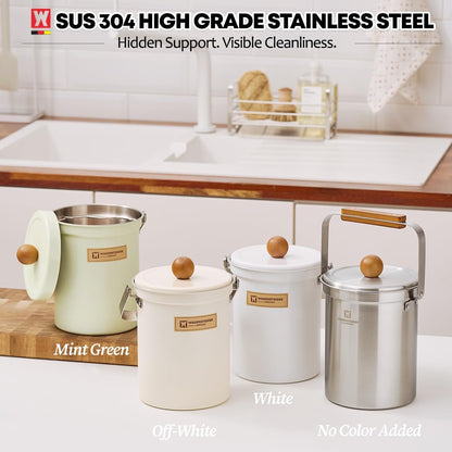 Kitchen Countertop Compost Bin 101ounces / 3Liters, Airtight Lid SUS304 Stainless Steel Odor-Free