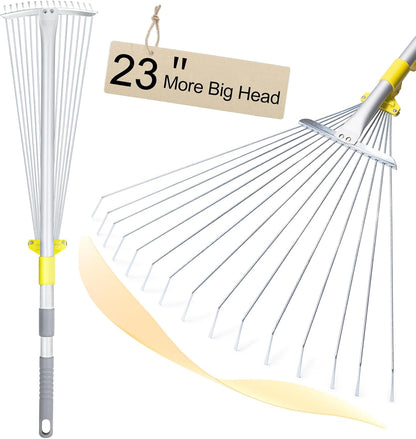 JARDINEER Adjustable Rakes for Leaves, Larger Garden Leaf Rake for Lawns Grass with 7-23"