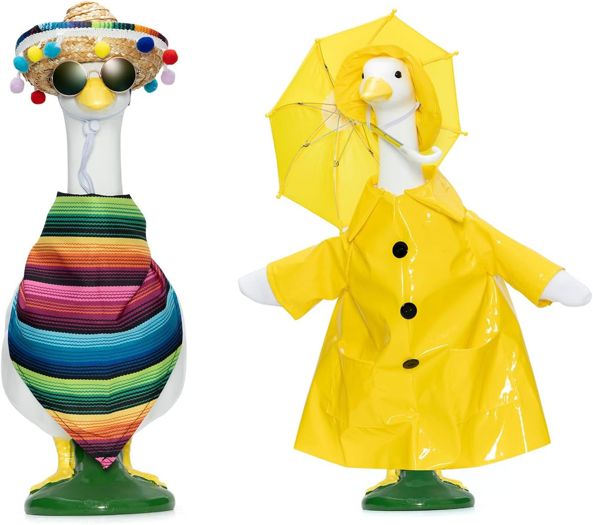 2 Set Lawn Goose Outfits – Mexican Theme with Bandana & Yellow Raincoat Costume for 23"/17" Goose