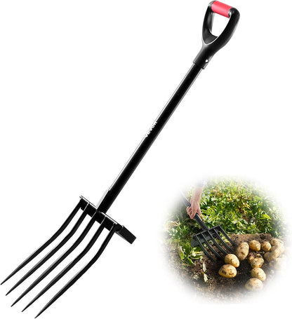 VEVOR Garden Fork, 5-Tine Gardening Pitchfork with Metal Handle, 41 in Heavy Duty Digging Fork with