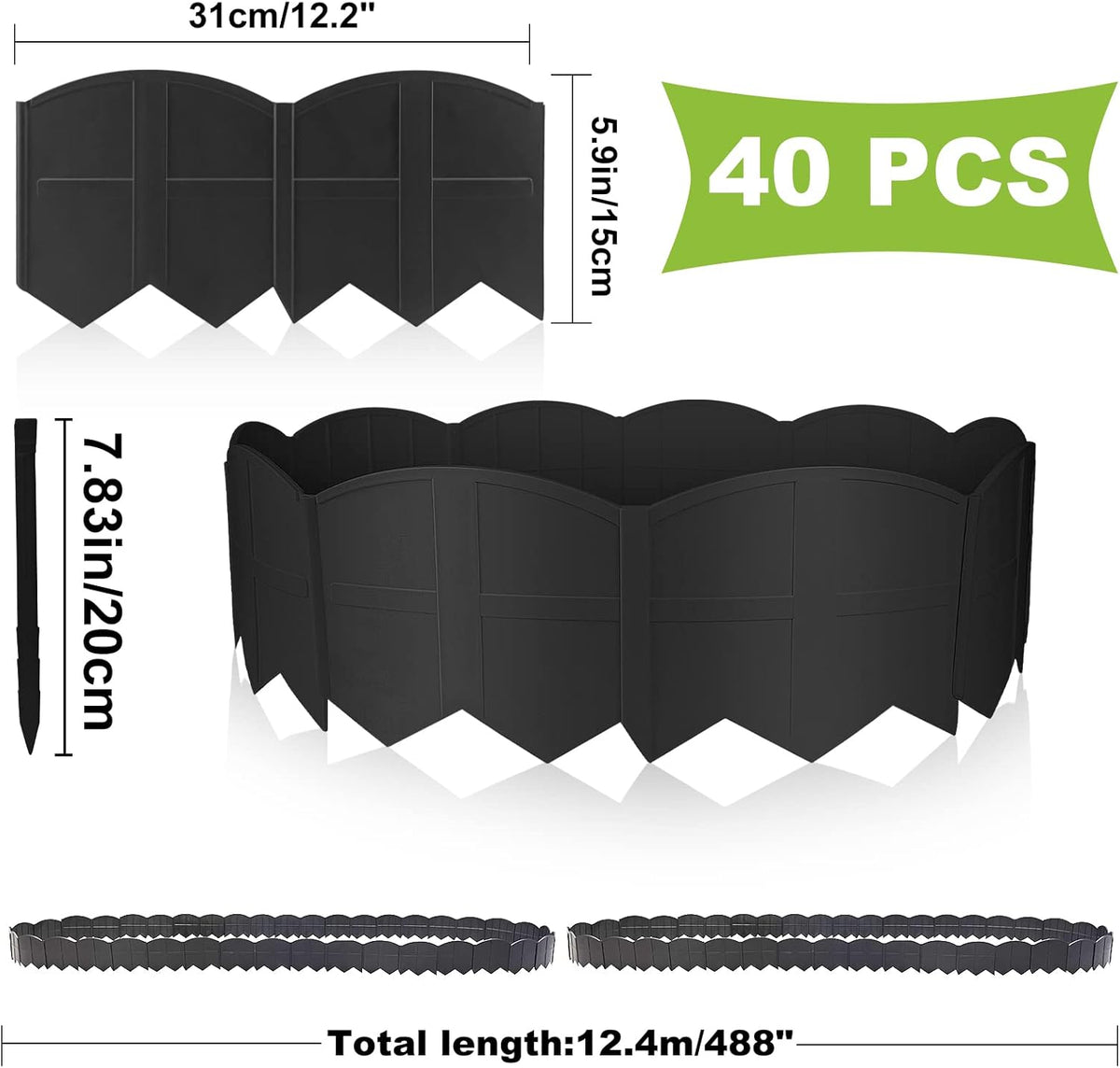 Vashly 40Ft Landscape Edging No Dig, 5.9In Garden Edging Border with 40Pcs Stakes, 40Pcs Plastic