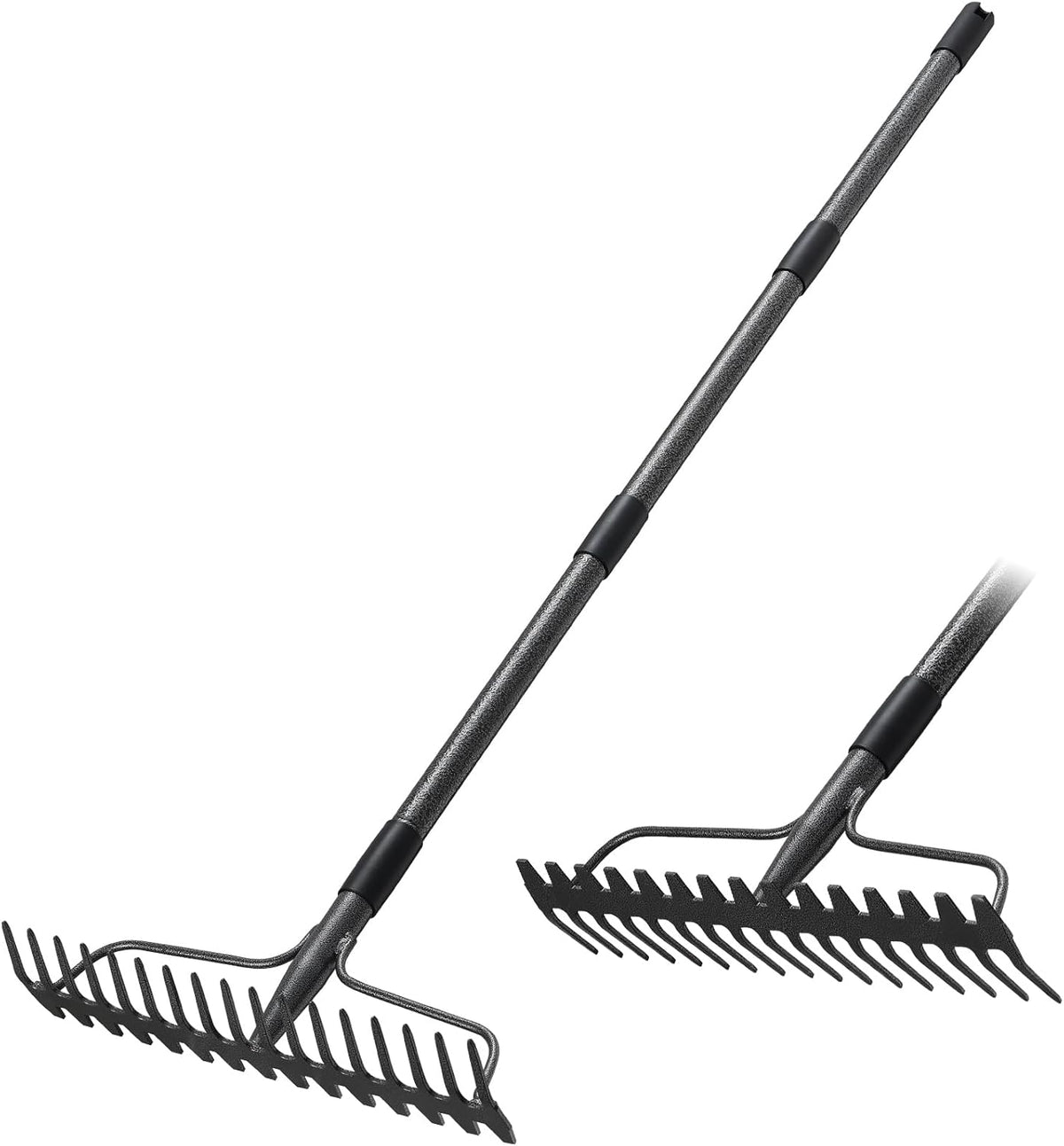 Garden Rake, 63 Inch Long Handle with 17 Tongs, Heavy Duty Metal Bow Rake for Loosening Leveling