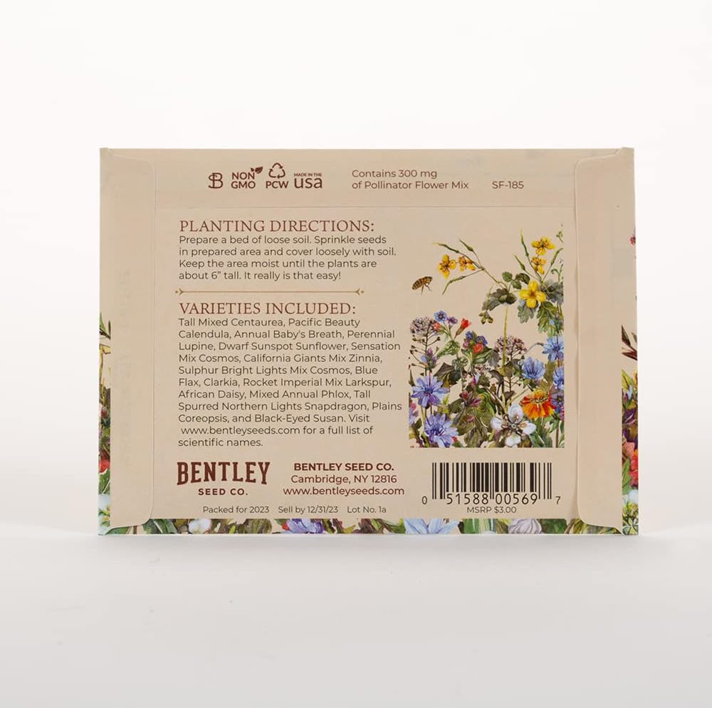 Bentley Pollination Celebration Wildflower Seed Packets, Non-GMO, Uncoated Flower Mix for Planting