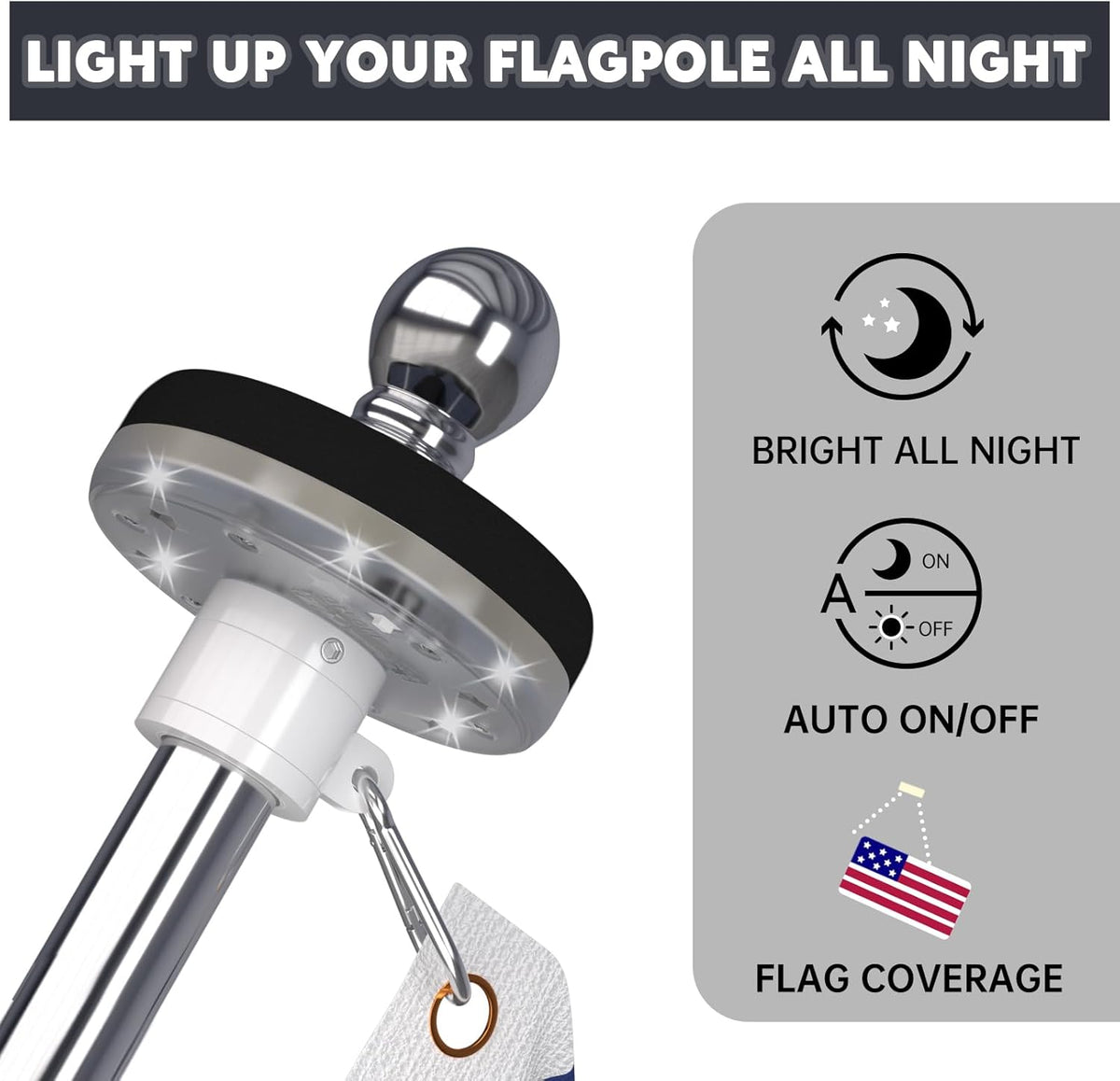 ZMTECH 1PC Flagpole Solar Light, Solar Flag Pole Lights, Outdoor Waterproof LED for 5-10FT Flag