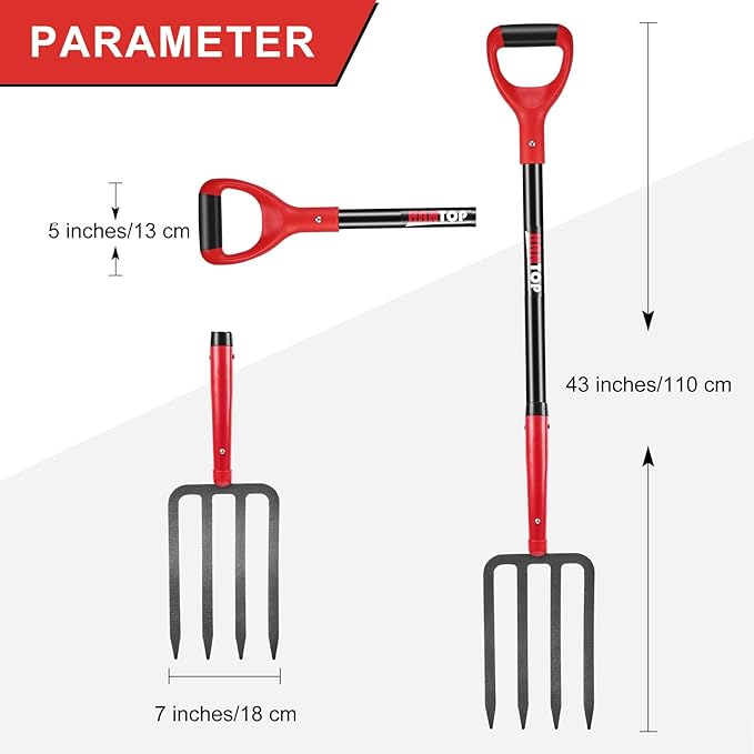4-Tine Heavy Duty Pitchfork Digging Fork Garden Fork Pitch Forks with Fiberglass Handle for