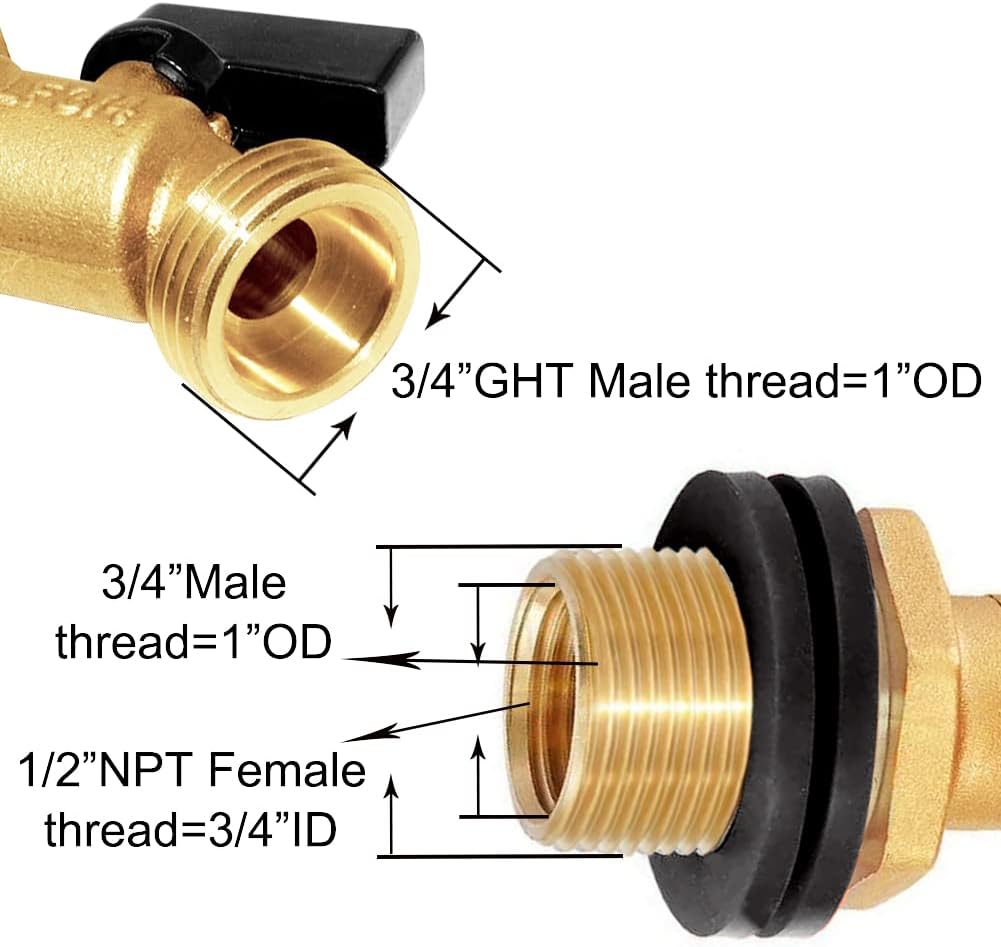 Joywayus Brass Water Container/Rain Barrel Spigot 3/4" Threaded Quarter Turn Ball Valve with