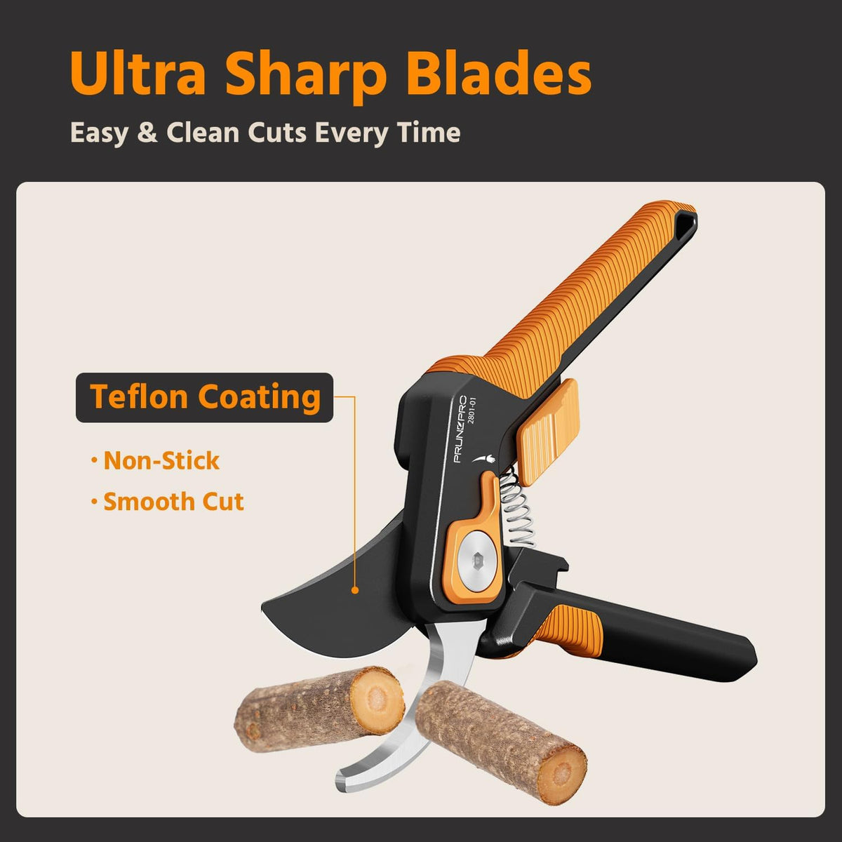 PrunePro Pruning Shears for Gardening Professional Bypass Hand Pruner Stainless Steel Sharp Blade