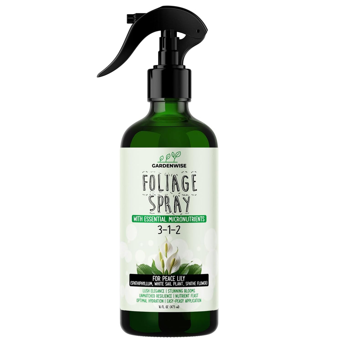 Peace Lily Foliar Spray - 3-1-2 Plant Fertilizer - Premium Spray for Indoor Plants with Essential