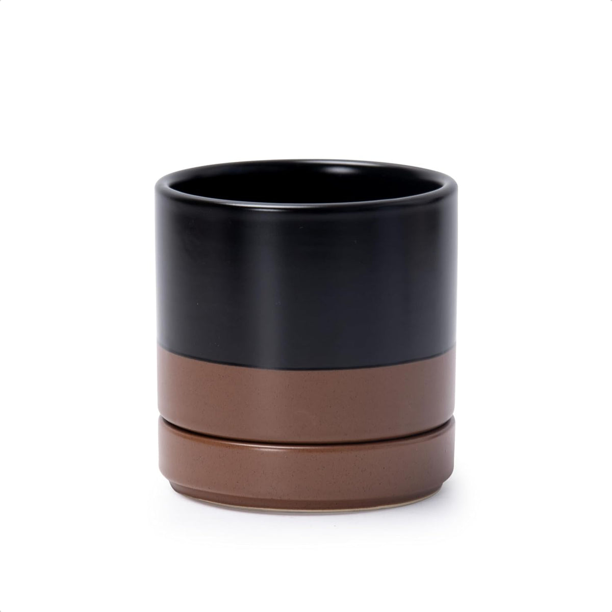 D'vine Dev 4.7 Inch Ceramic Planter Pot with Drainage Hole and Saucer, Indoor Cylinder Round