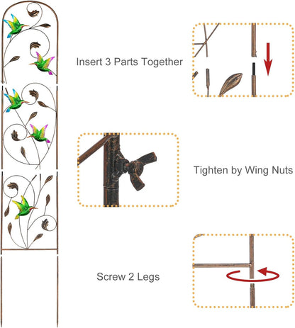 LEWIS&WAYNE 2 Pack Metal Garden Trellis with Colorful Hummingbird 60 Inch High Outdoor Decoration