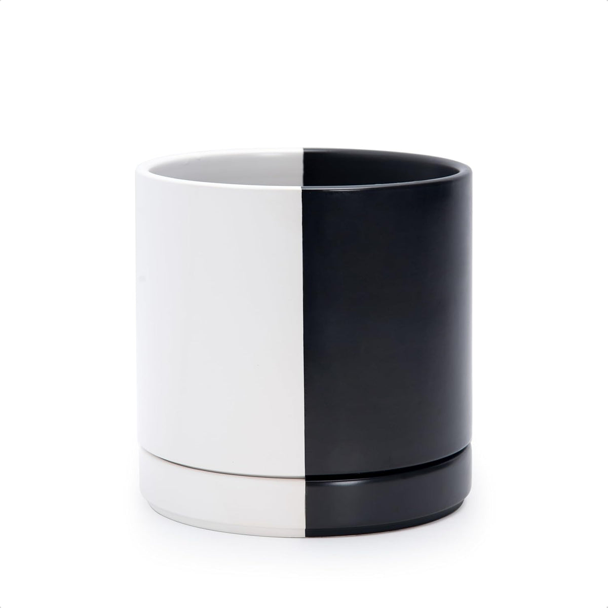D'vine Dev 6.5 Inch Ceramic Planter Pot with Drainage Hole and Saucer, Indoor Cylinder Round