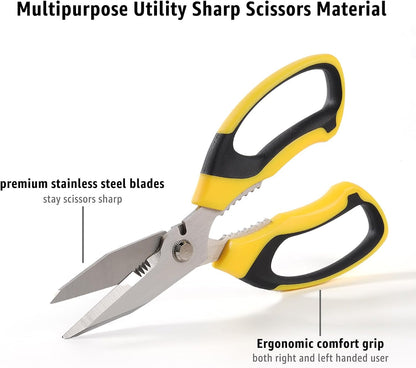 Utility Scissors Heavy Duty: 8-Inch sharp Scissors All Purpose heavy duty, Serrated Blades Cut