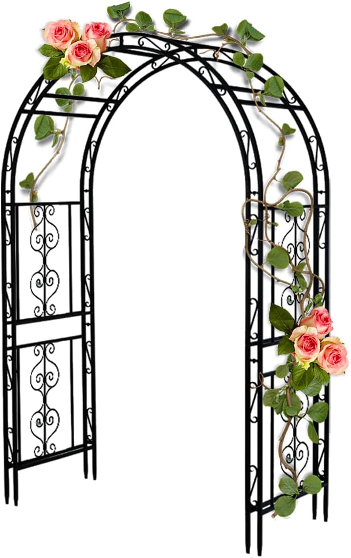 Teabelle Metal Garden Arbor Trellis, Black Arch for Climbing Plants, Wedding Outdoor Arch for