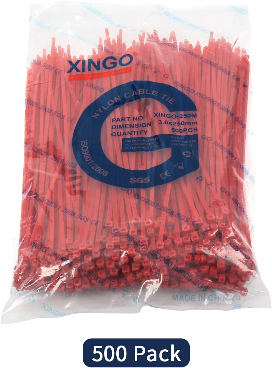 XINGO 10 Inch Cable Zip Ties (500 Pack), 40 Lbs Tensile Strength-Heavy Duty, Self-Locking Nylon