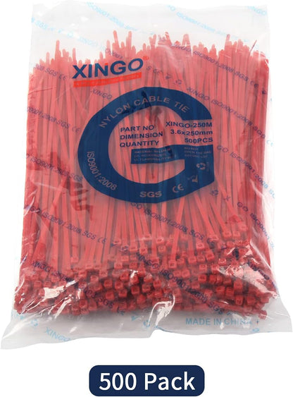 XINGO 10 Inch Cable Zip Ties (500 Pack), 40 Lbs Tensile Strength-Heavy Duty, Self-Locking Nylon